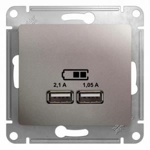 Розетка USB 5В/1400мА, 2*5В/700мА платина Glossa