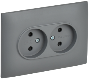 Розетка 2-м 10А С/У со шторками в сборе Серый Skandy