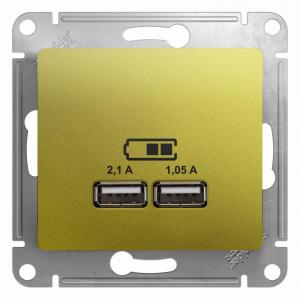 Розетка USB 5В/1400мА, 2*5В/700мА фисташковый Glossa