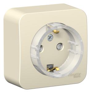Розетка 1-м 16А О/У З/К со шторками с кольцом изолирующая пластина Молочный Blanca
