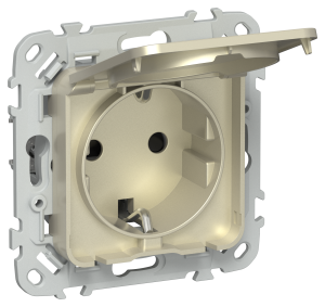 Розетка 1-м 16А С/У З/К со шторками с крышкой IP44 Б/К Шампань FLITE