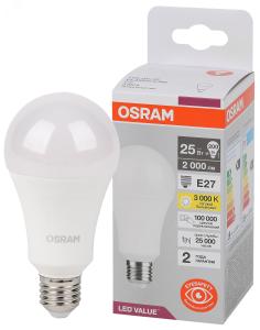 Лампа сд Е27 A65 25W 3000К 2000Лм груша матовая  LED Value OSRAM