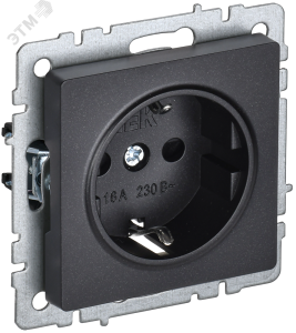 Розетка 1-м 16А С/У З/К Черный Brite