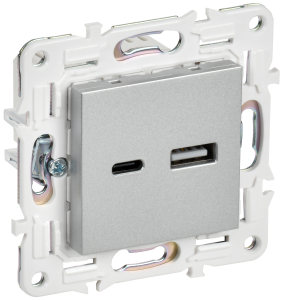 Розетка USB А+С 3,1А С/У Серебряный Skandy