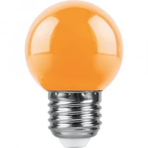 Лампа светодиодная 1W Е27 G45  шар оранжевый LB-37 Feron