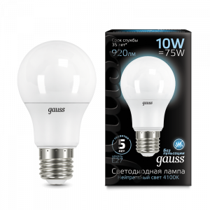 Лампа светодиодная Gauss A60 10W E27 4100K 1/10/50
