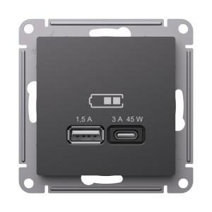 Розетка USB A+C, 45Вт высокоскор.заряд. QC, PD Базальт ATLASDESIGN