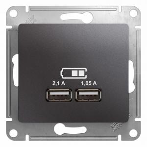 Розетка USB 5В/1400мА, 2*5В/700мА графит Glossa
