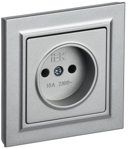 Розетка 1-м 10А С/У в сборе Алюминий Brite