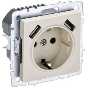 Розетка 1-м 16А С/У З/К со шторками+USB A+А 3,1А Бежевый Brite