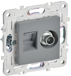 Розетка TV антенна + RJ45 кат.6 С/У Серый Skandy