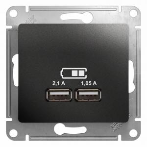 Розетка USB 5В/1400мА, 2*5В/700мА Антрацит Glossa