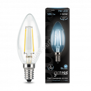 Лампа светодиодная Gauss Filament Candle E14 7W 4100К 1/10/50