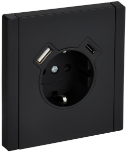 Розетка 1-м 16А С/У З/К со шторками+USB A+С 18Вт винтовое крепление Металл Черный Forte&Piano