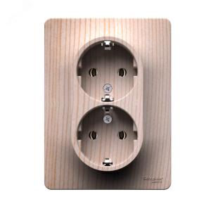 Розетка 2-м 16А С/У З/К в сборе с рамкой Сосна Glossa