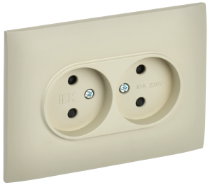 Розетка 2-м 10А С/У со шторками в сборе Бежевый Skandy