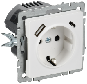 Розетка 1-м 16А С/У З/К со шторками+USB A+С 18Вт Арктический Белый Brite