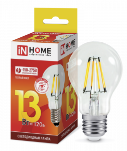 Лампа светодиодная LED-A60-deco 13Вт 230В Е27 3000К 1370Лм прозрачная IN HOME
