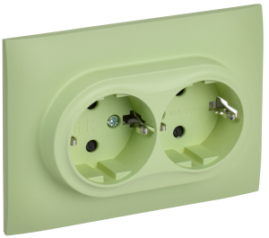 Розетка 2-м 16А С/У З/К со шторками в сборе Мятный Skandy