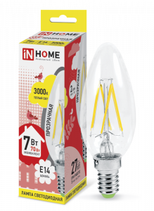 Лампа светодиодная LED-СВЕЧА-deco 7Вт 230В Е14 3000К 810Лм прозрачная IN HOME