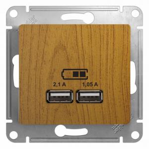 Розетка USB 5В/1400мА, 2*5В/700мА Дуб Glossa