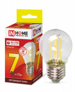 Лампа светодиодная LED-ШАР-deco 7Вт 230В Е27 3000К 810Лм прозрачная IN HOME