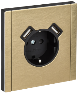 Розетка 1-м 16А С/У З/К со шторками+USB A+А 3,1А винтовое крепление Металл Шампань Forte&Piano