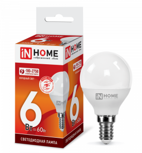 Лампа светодиодная LED-ШАР-VC 6Вт 230В Е14 6500К 540Лм IN HOME