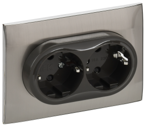 Розетка 2-м 16А С/У З/К со шторками в сборе Металл Никель Skandy