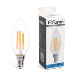 Лампа сд Е14 C35 15W 6400K филамент свеча  прозрач. LB-717 Feron