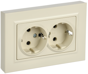 Розетка 2-м 16А С/У З/К cо шторками плоская в сборе Бежевый Brite