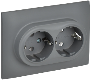 Розетка 2-м 16А С/У З/К в сборе Серый Skandy