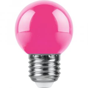 Лампа светодиодная 1W Е27 G45  шар розовый LB-37 Feron