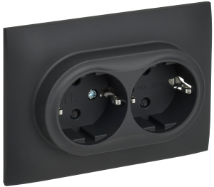 Розетка 2-м 16А С/У З/К со шторками в сборе Графит Skandy