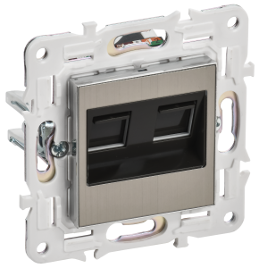 Розетка RJ45+RJ45 кат.6 С/У Металл Никель Skandy