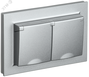 Розетка 2-м 16А С/У З/К c крышками IP44 в сборе Алюминий Brite