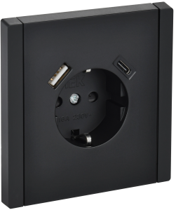Розетка 1-м 16А С/У З/К со шторками+USB A+С 18Вт винтовое крепление Металл черный Forte&Piano