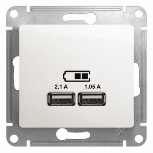 Розетка USB 5В/1400мА, 2*5В/700мА перламутр Glossa