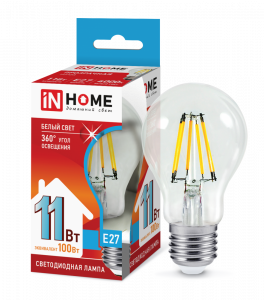 Лампа светодиодная LED-A60-deco 11Вт 230В Е27 4000К 1160Лм прозрачная IN HOME