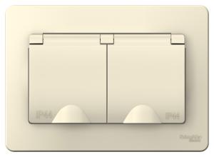 Розетка 2-м 16А С/У З/К со шторками с крышками IP44 Молочный Blanca