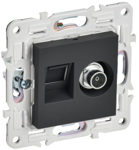 Розетка TV антенна + RJ45 кат.5E С/У Графит Skandy