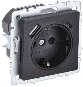 Розетка 1-м 16А С/У З/К со шторками+USB A+С 18Вт Черный Brite