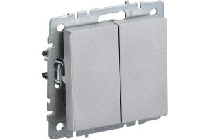 Переключатель 2-кл 10А C/У проходной Алюминий Brite