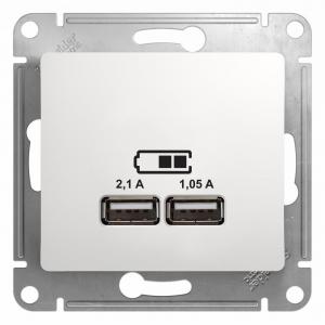 Розетка USB 5В/1400мА, 2*5В/700мА белая Glossa