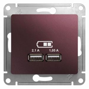 Розетка USB 5В/1400мА, 2*5В/700мА баклажан Glossa