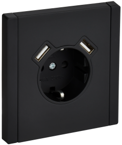Розетка 1-м 16А С/У З/К со шторками+USB A+А 3,1А винтовое крепление Металл Черный Forte&Piano