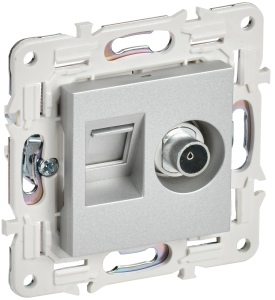 Розетка TV антенна + RJ45 кат.5E С/У Серебряный Skandy