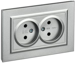 Розетка 2-м 10А С/У в сборе Алюминий Brite