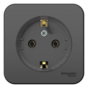 Розетка 1-м 16А О/У З/К с кольцом изолирующая пластина Антрацит Blanca