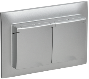 Розетка 2-м 16А С/У З/К с крышкой IP44 в сборе Серебряный Skandy